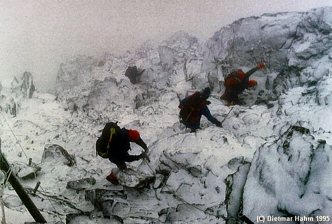 Nach einem Wettersturz unterhalb der Gouter-Hütte